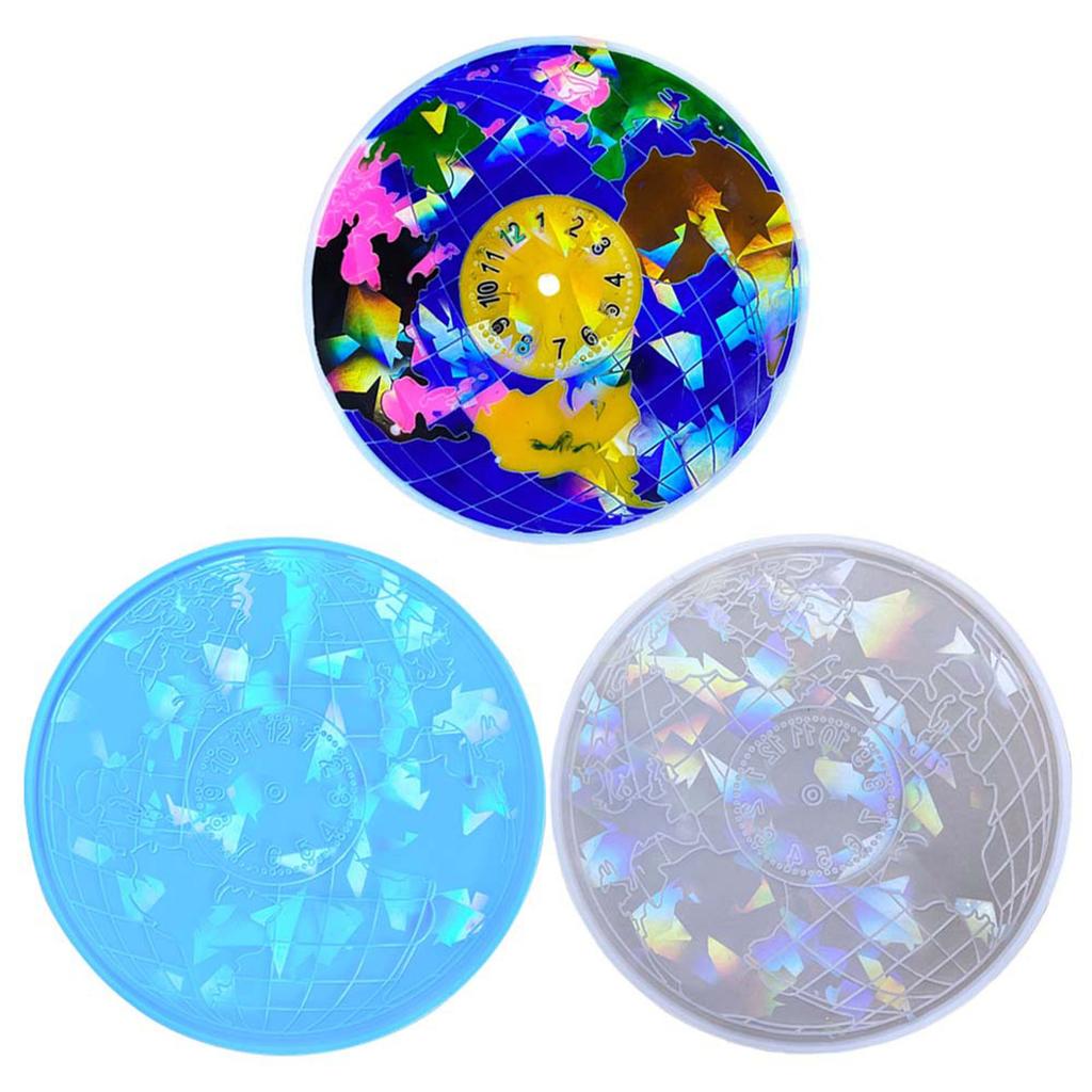 Holographic Earth Clock Silicone Mold DIY Round Clock Pendant Mold Epoxy Resin Mold for Making Crafts Decoration
