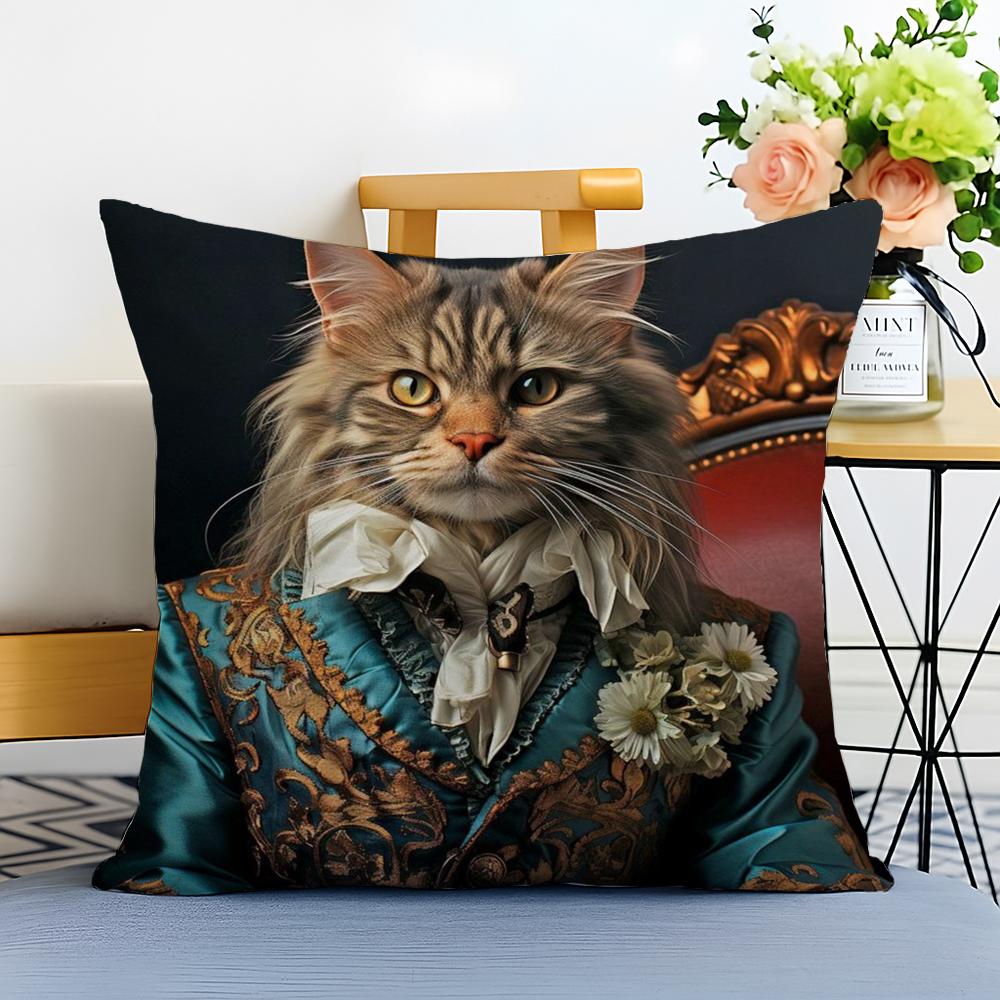 Renaissance Royal Cat Funny Cushion Cover Washable Linen Pillowcase Soft  for Sofa Bed Cozy Home Room Decor