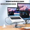 Regulowany aluminiowy stojak na laptopa z dołączonym połączeniem USB typu C oferujący szybkie ładowanie 100 W i szybki transfer danych USB