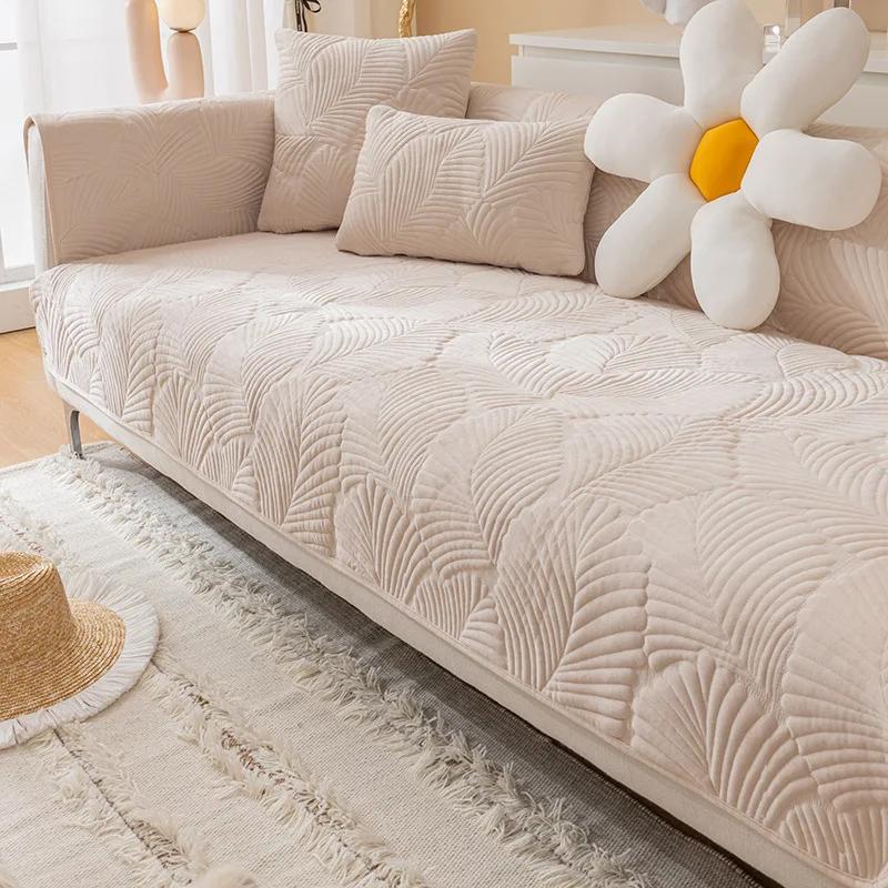 Thicken Plush Sofa Cover Living Room Skin Friendly Jacquard Sofa Towel Anti-slip Solid Color Sofa Protector Slipcovers Removable
