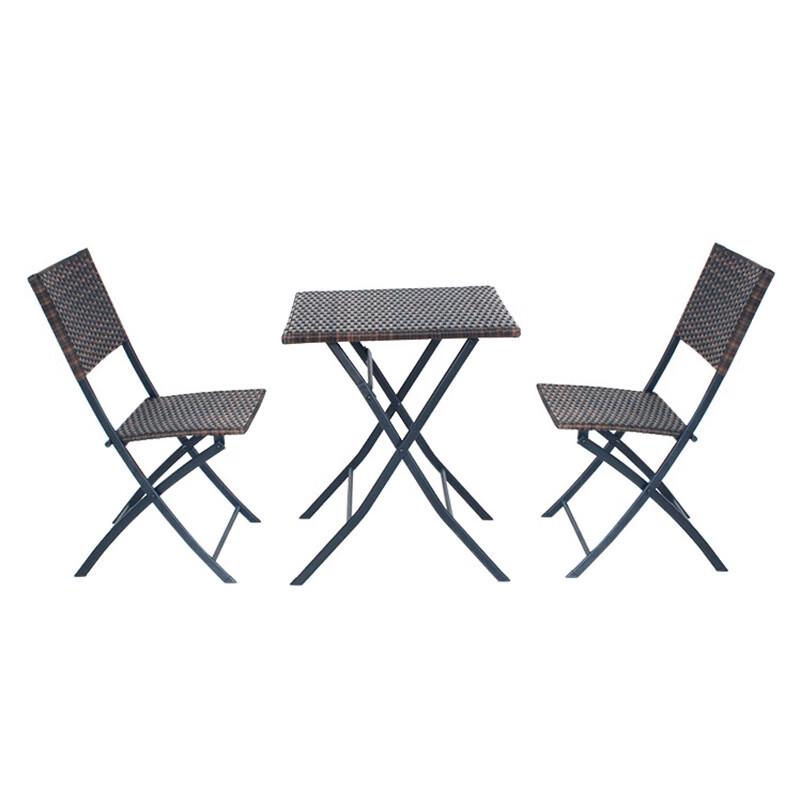 OLOMM Outdoor Rattan Folding 3-Piece Bistro Set