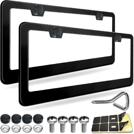 License Plate Frames - 2 Packs Stainless Steel Universal Car Tag Frame for Front and Rear Number Holder with Screws & Chrome Caps