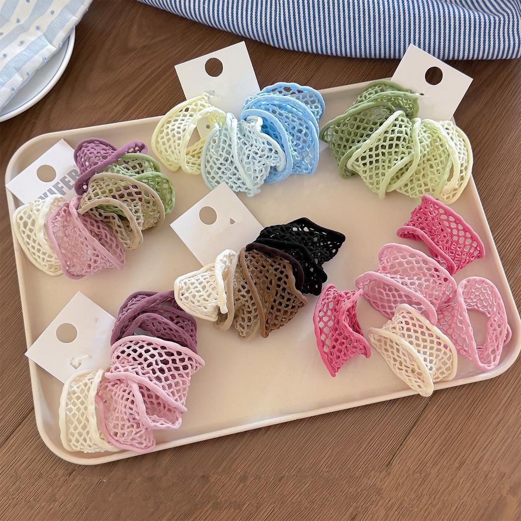 10pcs Random color High elasticity, seamless, hollowed-out, wide hairband, sweet elastic hair string for ladies' style.