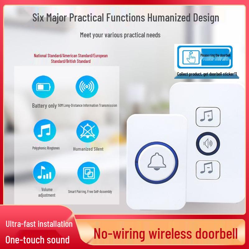 Smart Wireless Doorbell with LED Flash, Power-Off Memory, One-to-Two/One-to-One Functionality, Ideal for the Elderly.