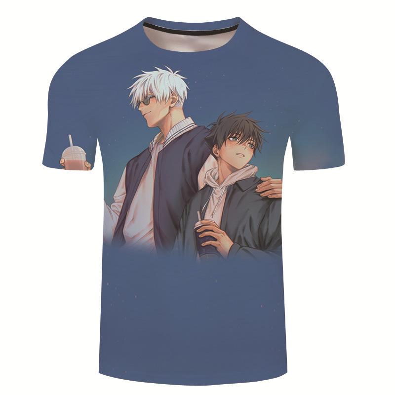 Summer Men's Casual Loose Size Graphic Jujutsu Kaisen Print Round Neck Short Sleeve T-shirt Top