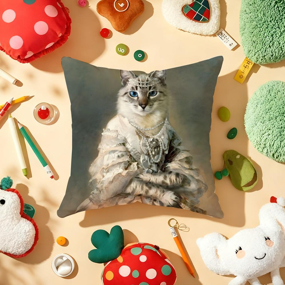 Renaissance Royal cat Cushion Cover Plush Fabric Soft DoubleSided Printed Sofa Warm Winter Home Gift Pillow Cover