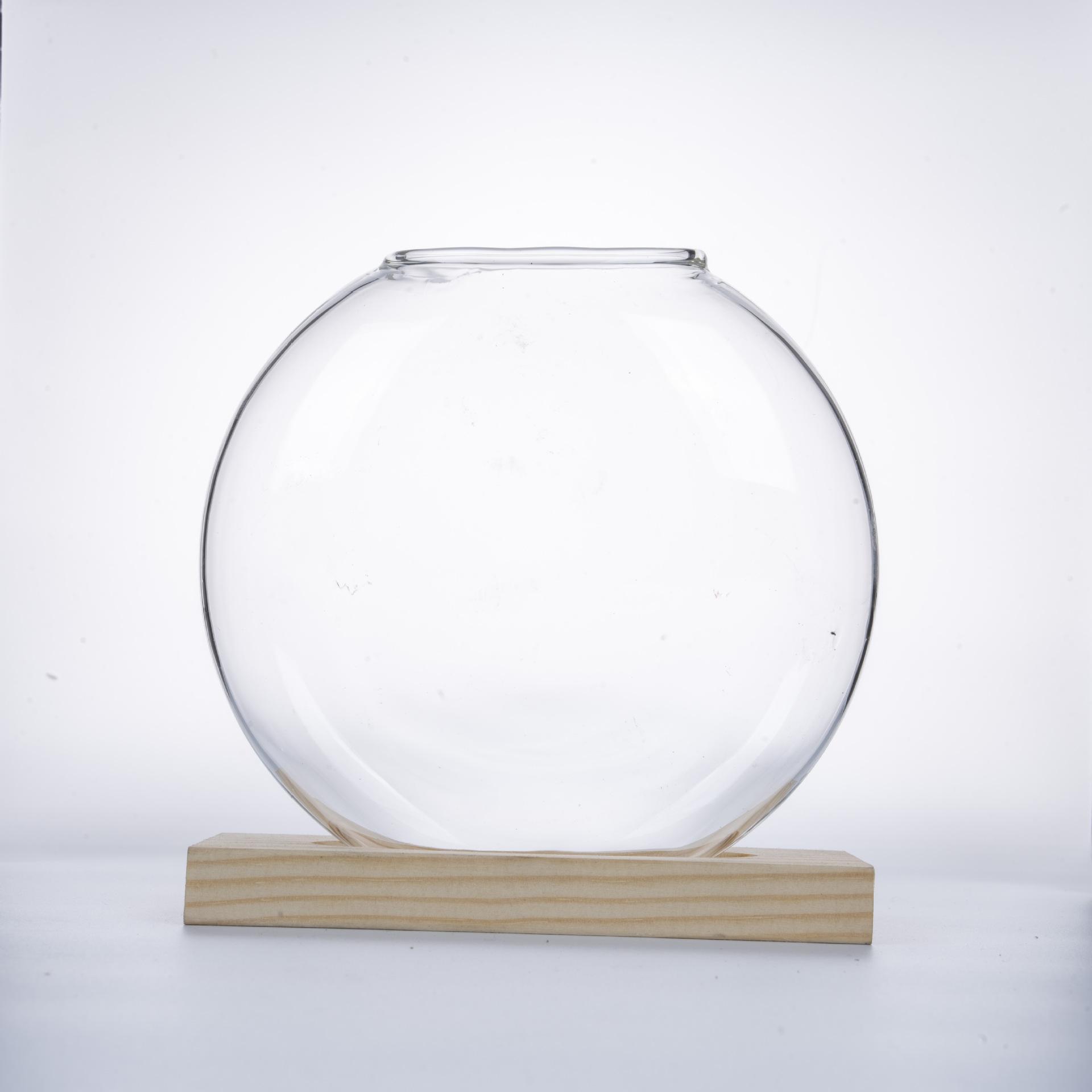 

Creative Wooden Base Glass Vase, Green Ivy Plant Transparent Flowerpot, Home Decoration, Office Desktop Display Item