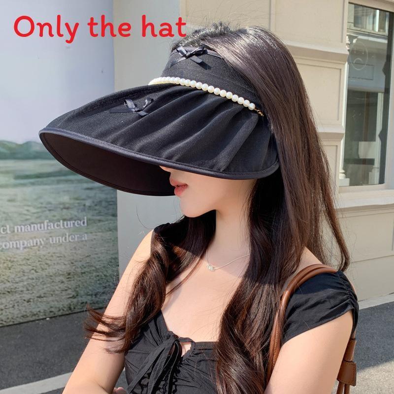 Summer Sun Protection Hat With Large Brim And Pearl Bow For Womens Outdoor Sunshade
