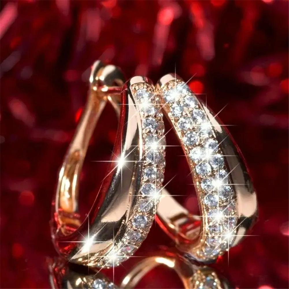 Lucky Star Jewelry Women's White/Gold Cute Zircon Stone Round Hoop Earrings Rose Color Wedding Jewelry For