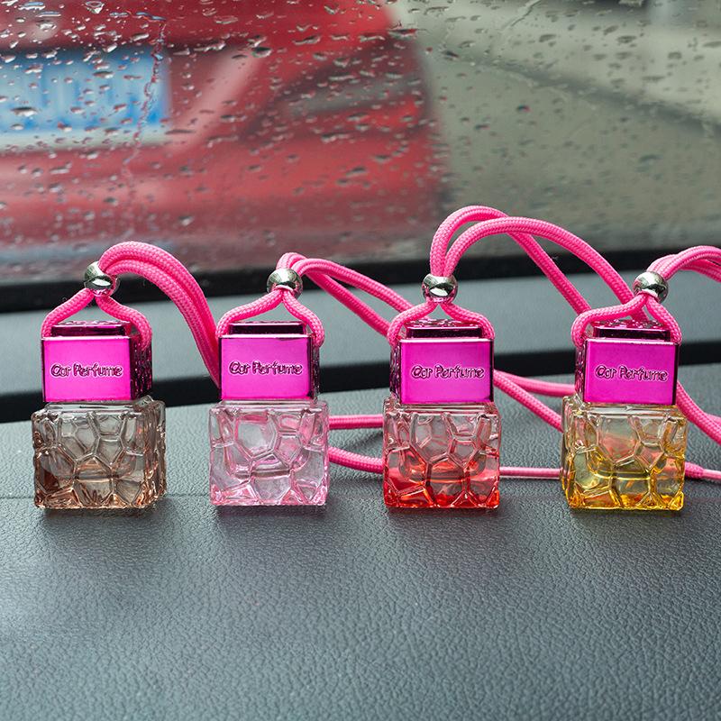 1Pcs 10Ml Rose Red Cap Colored Water Cube Empty Bottle Car Essential Oil Diffuser Fragrance Air Freshener Perfume Bottleornament