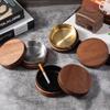 Gold-Stainless Steel Ashtray with Lid, Solid Wood Base – Anti-Ash Design for Home and Office, Ideal Gift.
