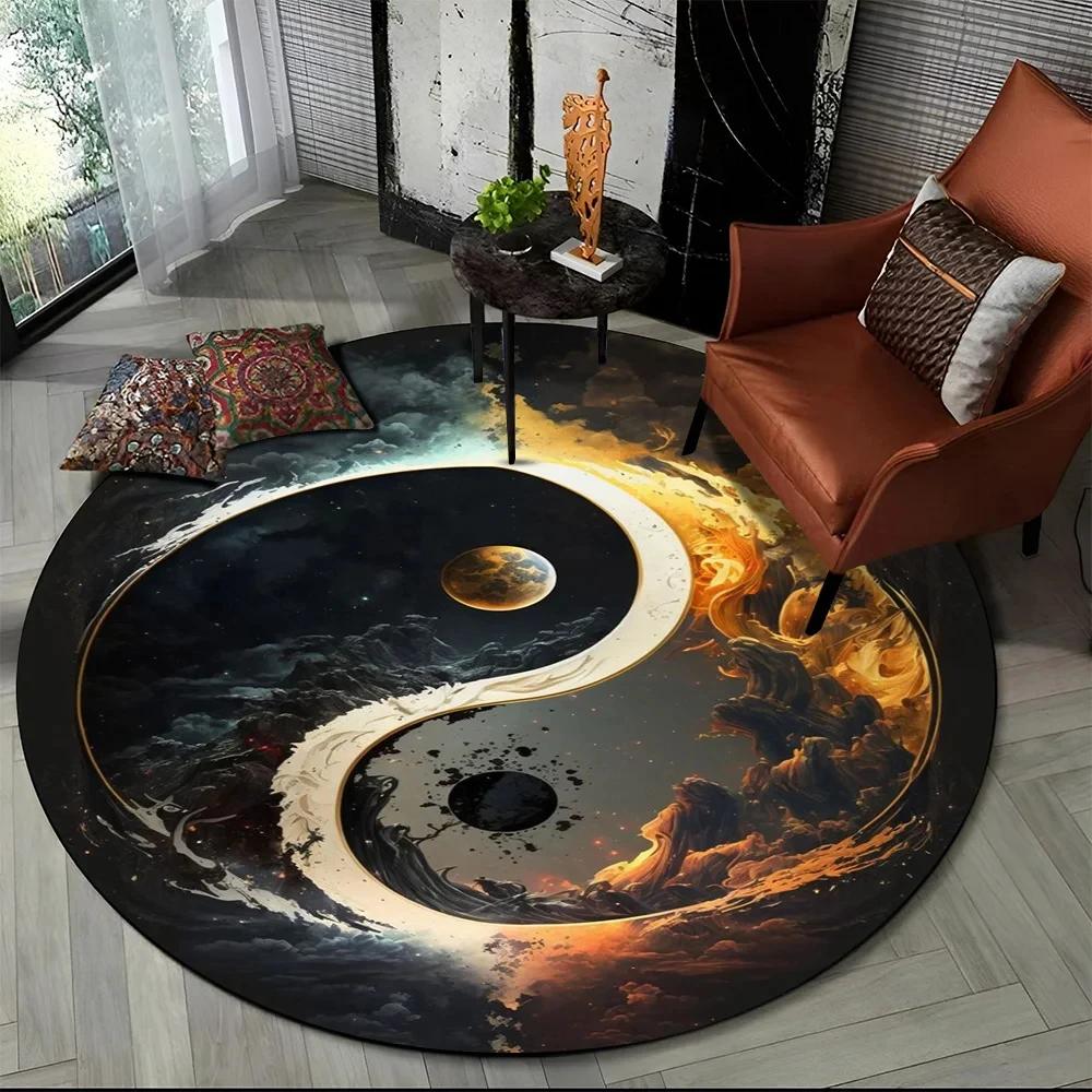 3D Naturalize Yin and Yang Chinese Tai Chi Round Carpet Circle Area Rug for Living Room Bedroom Decor Doormat Non-slip Floor Mat