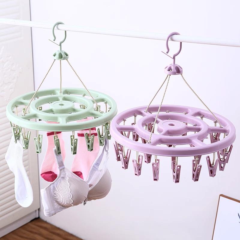 Windproof Plastic Drying Rack with 32 Clips for Children's Socks and Underwear