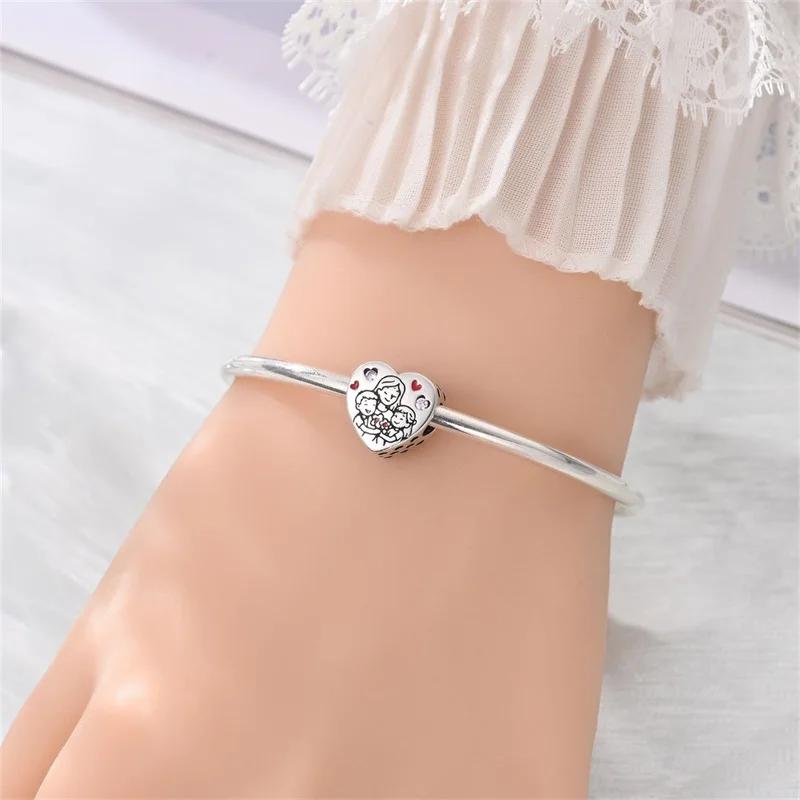 Original Copper Family Charms Mom Flower Heart Beads For Necklace Diy Bracelet Present Jewellery Gift Mother'S Day