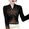 Stylish Rhinestone Thermal Fleece Base Layer Shirt for Women - Autumn/Winter Warm Top
