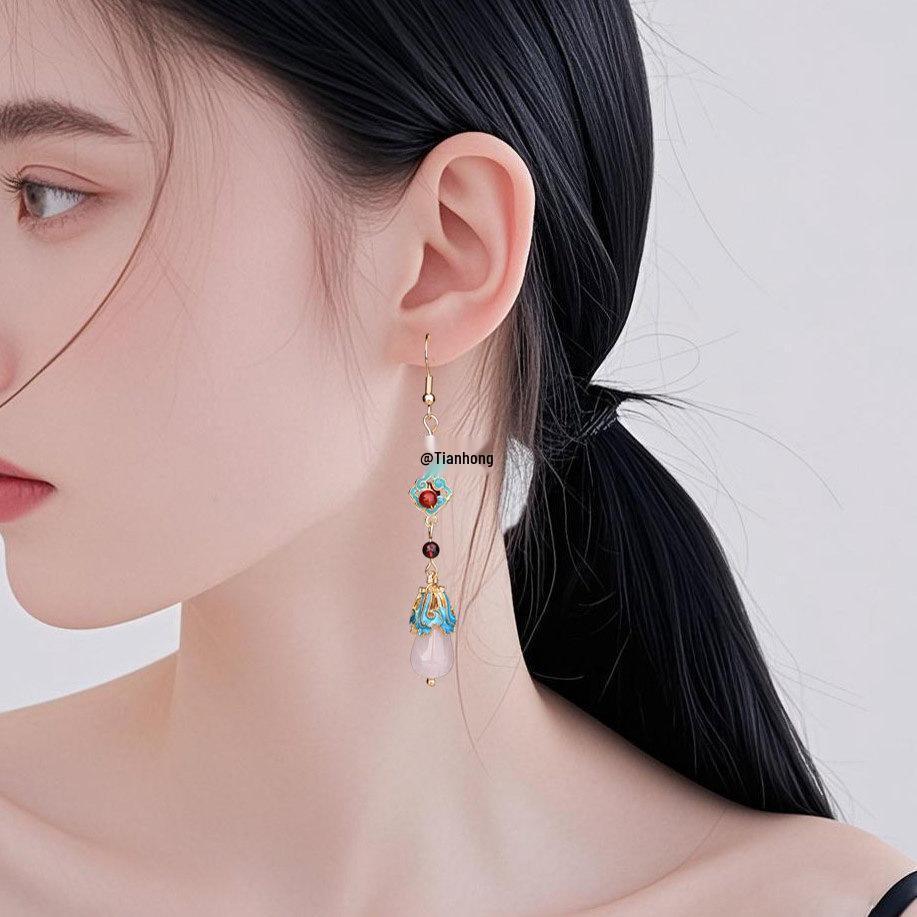 Jingtai Blue Chinese Court Earrings: Elegant Hanfu and Cheongsam Accessories