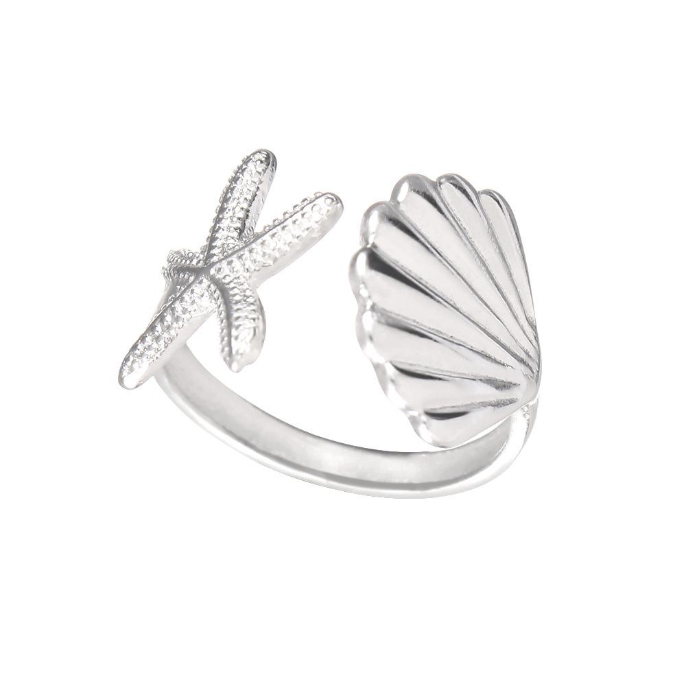 European & American Geometric Starfish Shell Alloy Adjustable Ring for Women
