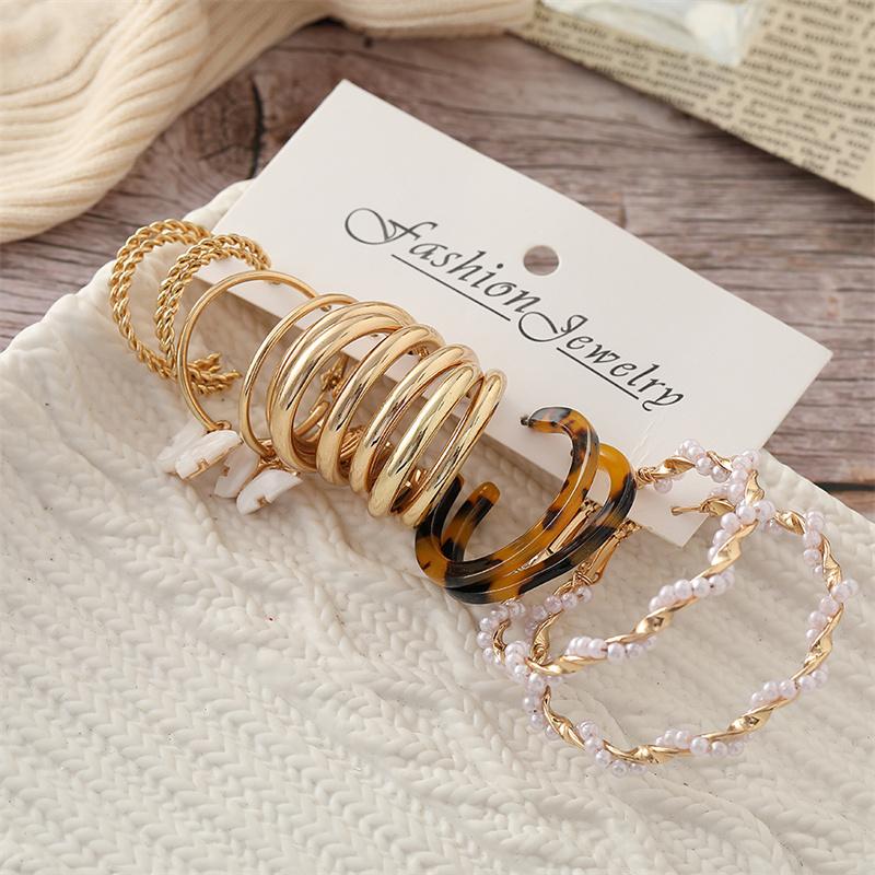 Set di Orecchini di Perle Geometria Cuore Leopardo Per Donne Ragazze Set di Orecchini Pendenti a Cerchio Goccia Metallo Acrilico Quadrato Rotondo Gioielli da Festa