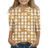 Print Tops For Youth Girls Round Neck 3/4 Sleeves T-Shirts Trendy Tops Outfit Tees
