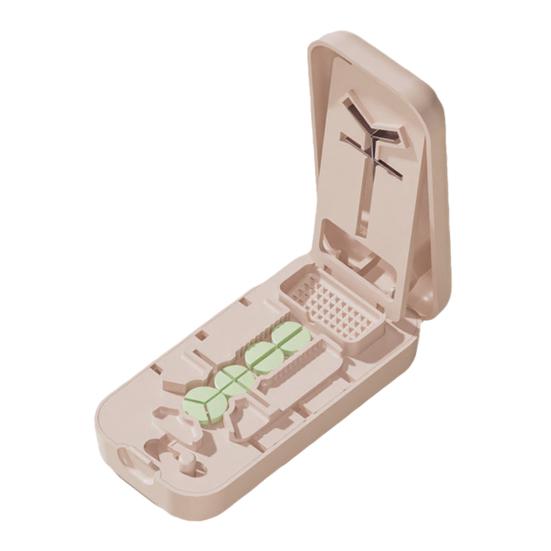 

Портативний різак для таблеток зі відділенням для зберігання 2-в-1 Багатоцільовий дільник таблеток 1/2 1/3 1/4 Ріжучі інструменти Дорожній контейнер для зберігання капсул та таблеток рожевий