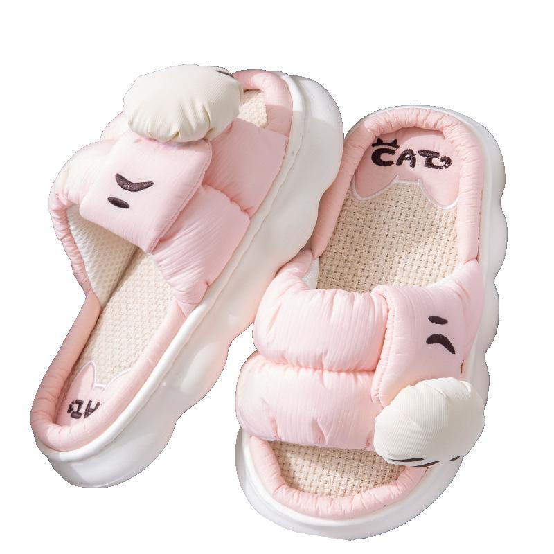 

Linen slippers summer breathable couple non-slip silent home non-slip slippers men and women four seasons 36-37 рожевий