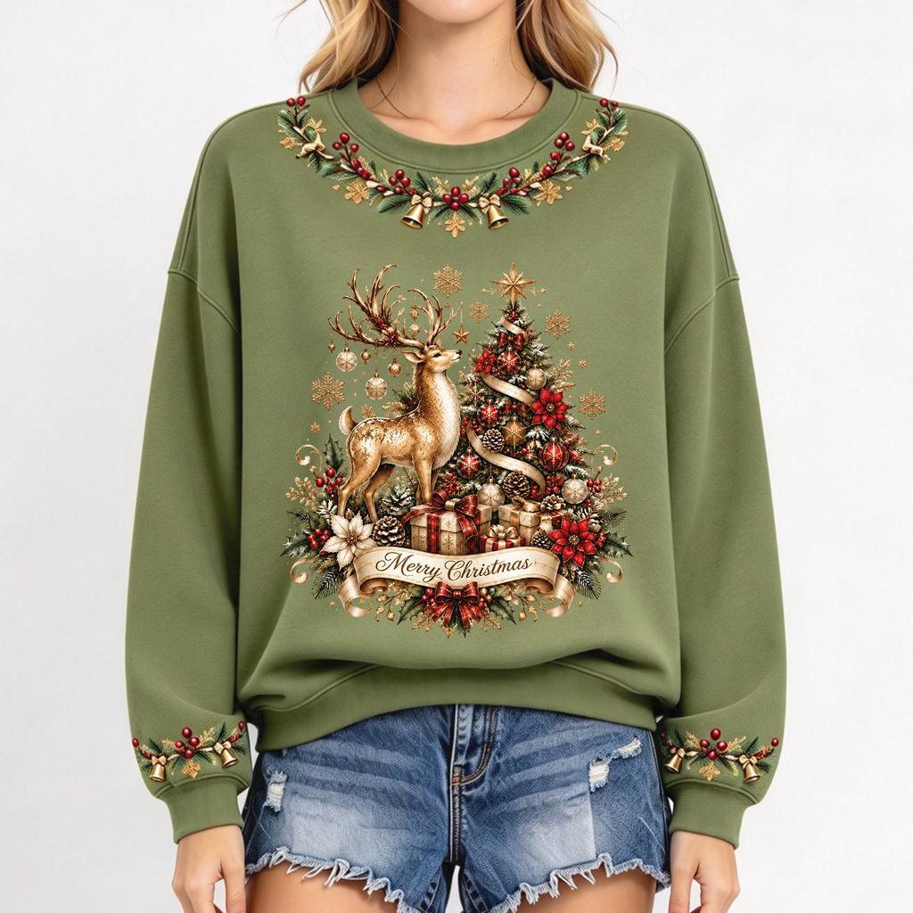 Women's Christmas Print Long Sleeve Top Casual Comfortable Fall Winter Shirt