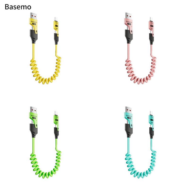 Double Magic 65W + 27W Spring Telescopic 4-in-1 Cable for Apple & Huawei
