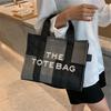 Retro Embroidered Letter Denim Tote with Contrast Stitching