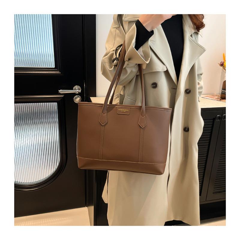 Minimalist Faux Leather Tote Bag for Women, Large Capacity Bucket Shoulder Handbag, Soft Texture Commuter Purse