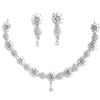 Rhodium Plated Silver Toned White American Diamond Studded Necklace With Earring Jewellery Set For Woment and Girl