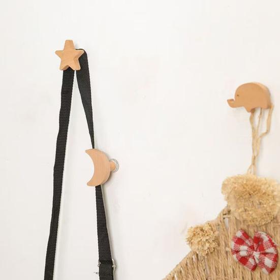 Wooden Wall Hook Lightweight Adhesive Hook with Natural Wood Grain Design Hook for Items Kids Schoolbags Hats Scarves