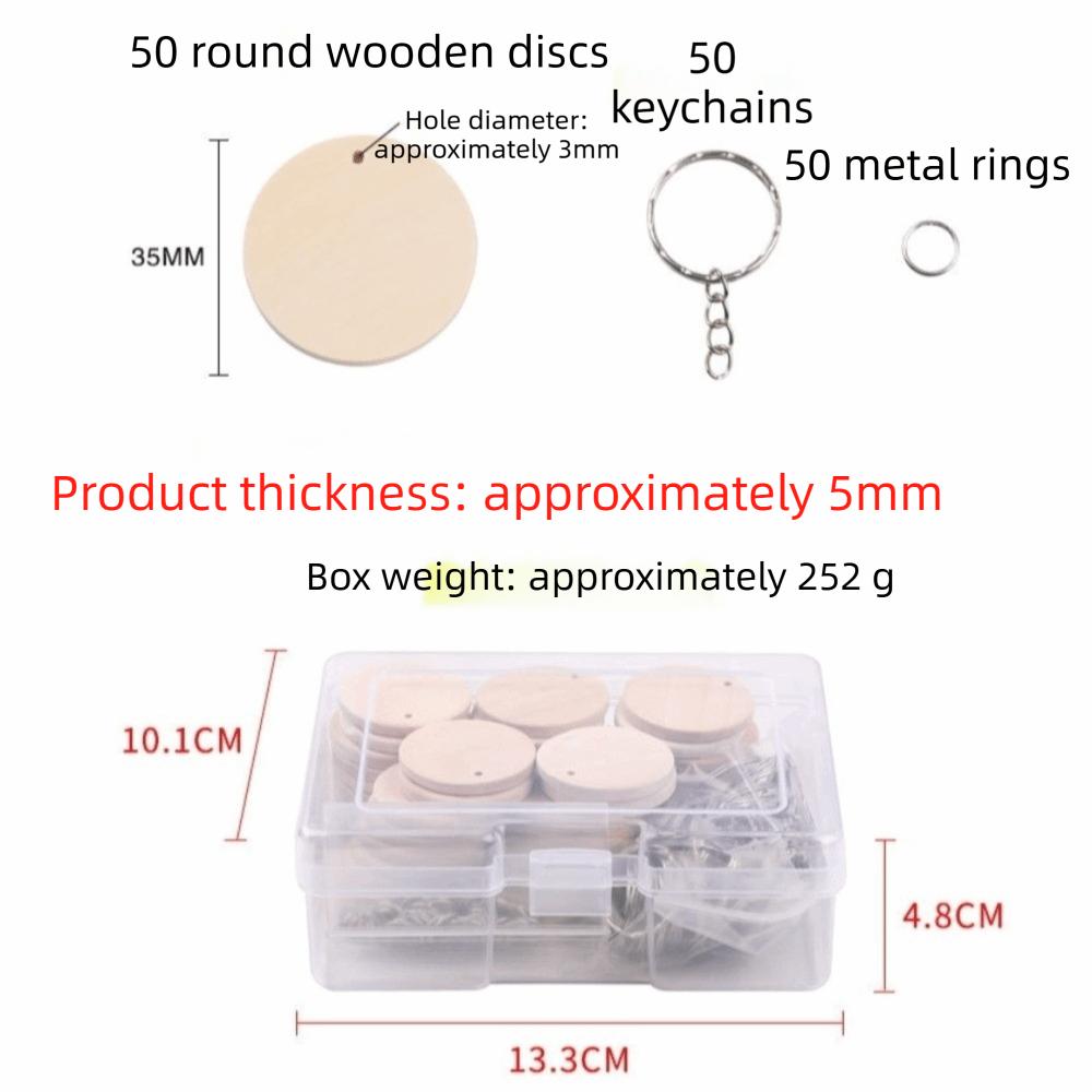 50Pcs DIY Crafts Wooden Discs with Keychain 35mm Round Wooden Ornaments  Reminder Record