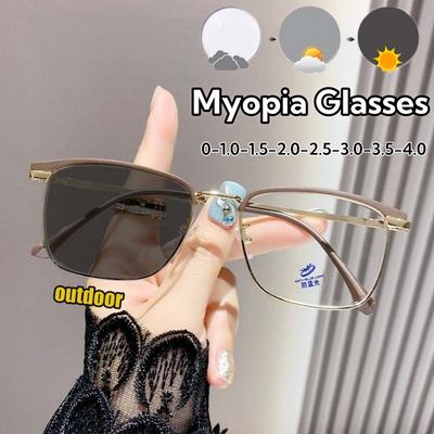 Унисекс Бизнес Металлическая оправа Фотохромные Очки для близорукости Блокировка синего света Диоптрии от 0 до -4.0 Очки для чтения