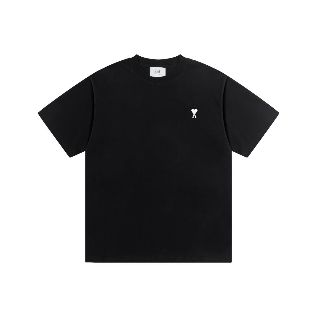 AMI 2025 Summer New Love Embroidered Logo Couple Cotton Short Sleeve Round Neck T-shirt