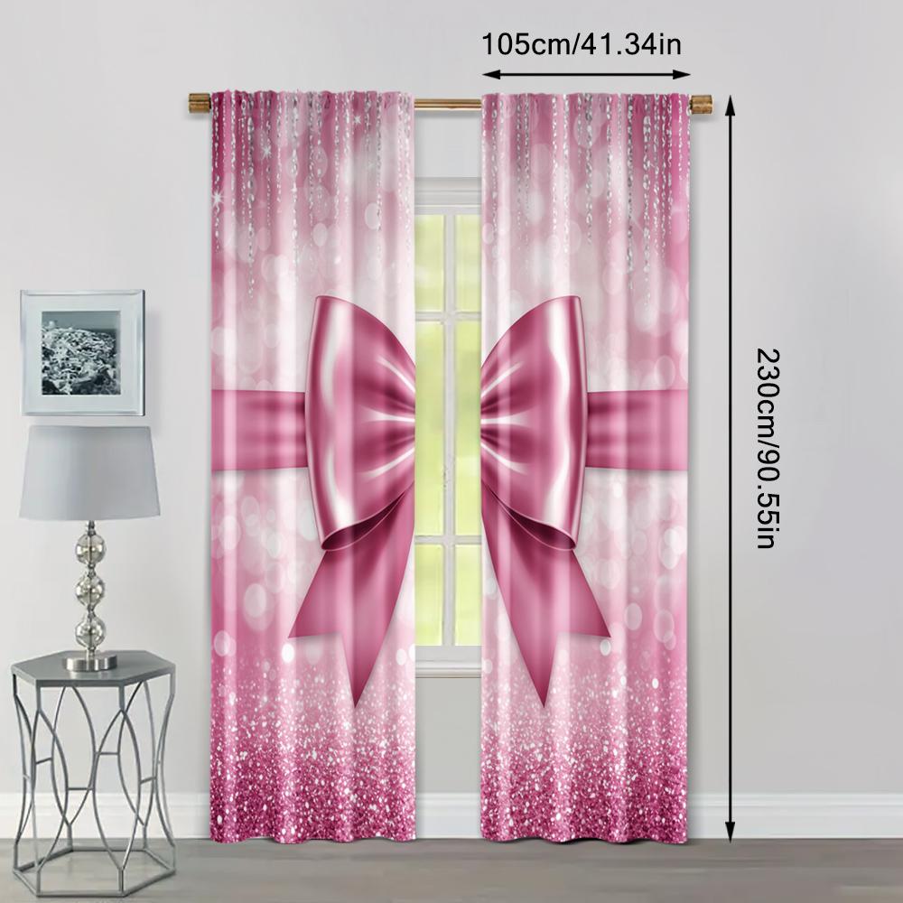 2pc,  Curtains Pink Bow Print Versatile Polyester Fabric,Without Electricity Family Party Suitable for Parties and Everyday