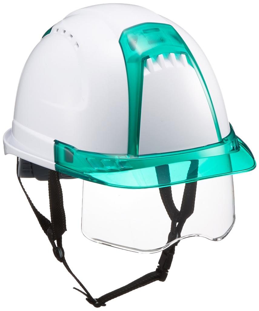 TOYO SAFETY Přilba Venti Plus s ochranou a polystyrenovou vložkou bílá/zelená/průhledná č. 391F-G-C