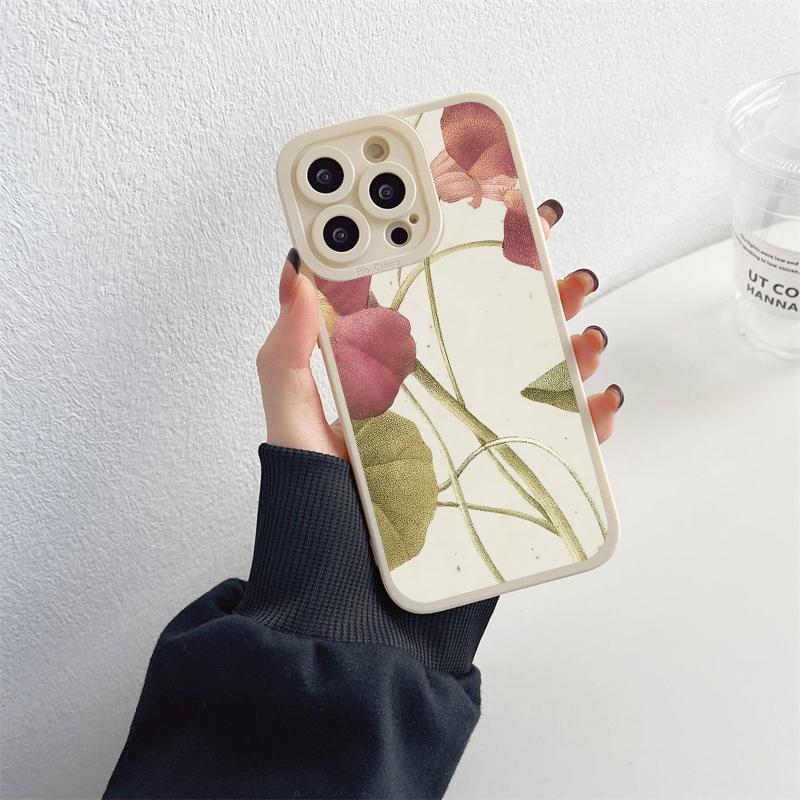 Retro Flowers Phone Case For iPhone 14 13 12 11 Pro Max for iPhone 7 8 Plus SE 2020 XR XS X Case Soft Floral Shell Back Covers