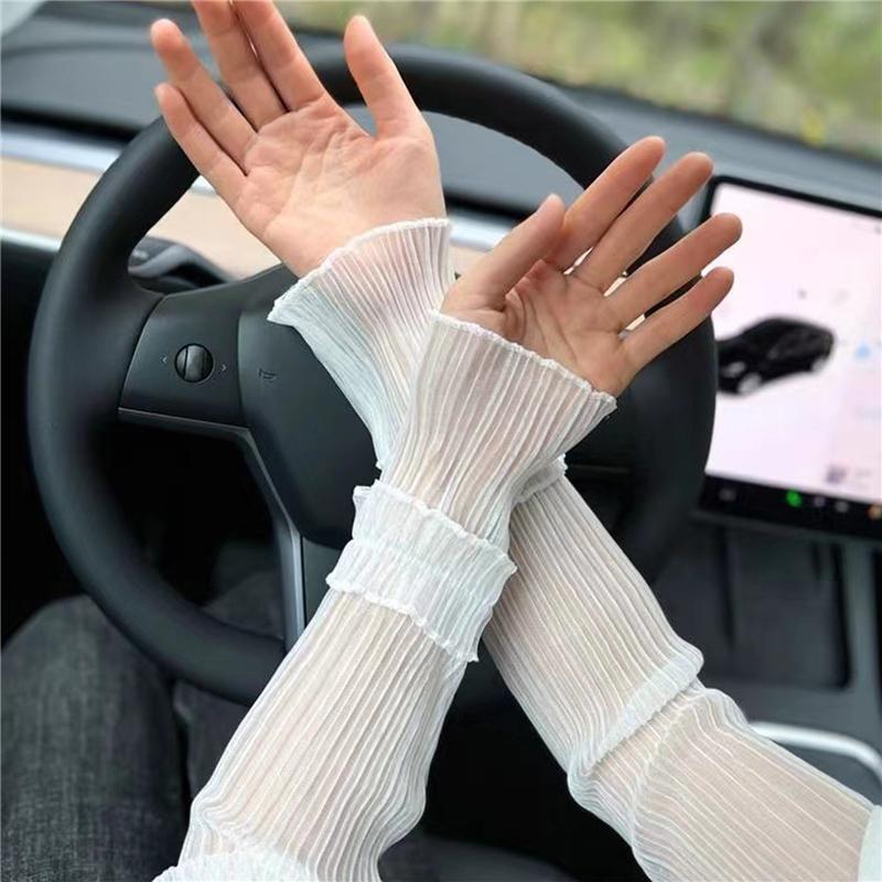 

Летние длинные перчатки без пальцев женские рукава для защиты от солнца перчатки женские тонкие кружевные сетчатые рукава для рук солнцезащитные УФ дышащие митенки белый