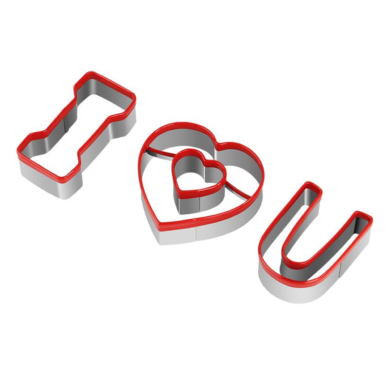 3Pcs/Set Cookie Cutter 430 Stainless Steel + PVC Sandwich Cutting Mold (BPA Free, No FDA)
