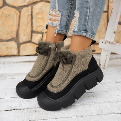 Fleece Snow Boots Retro Large Size Winter New Thick-soled Warm Side Zipper Cotton Shoes