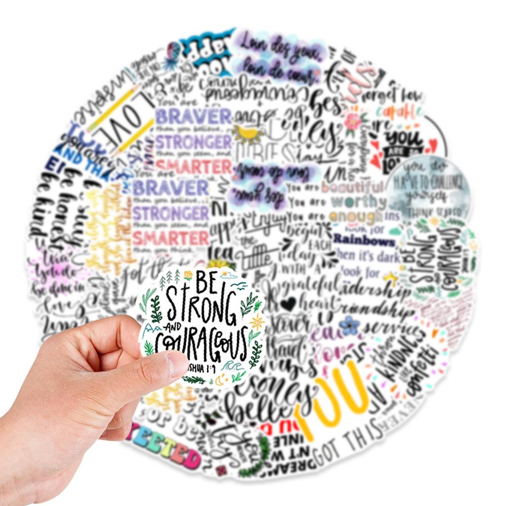 50 Black and White English Phrases Graffiti Stickers Helmet Mobile Phone Motorcycle Computer Decoration Stickers