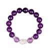 Natural Uruguayan Amethyst & White Agate Round Bead Bracelet for Women