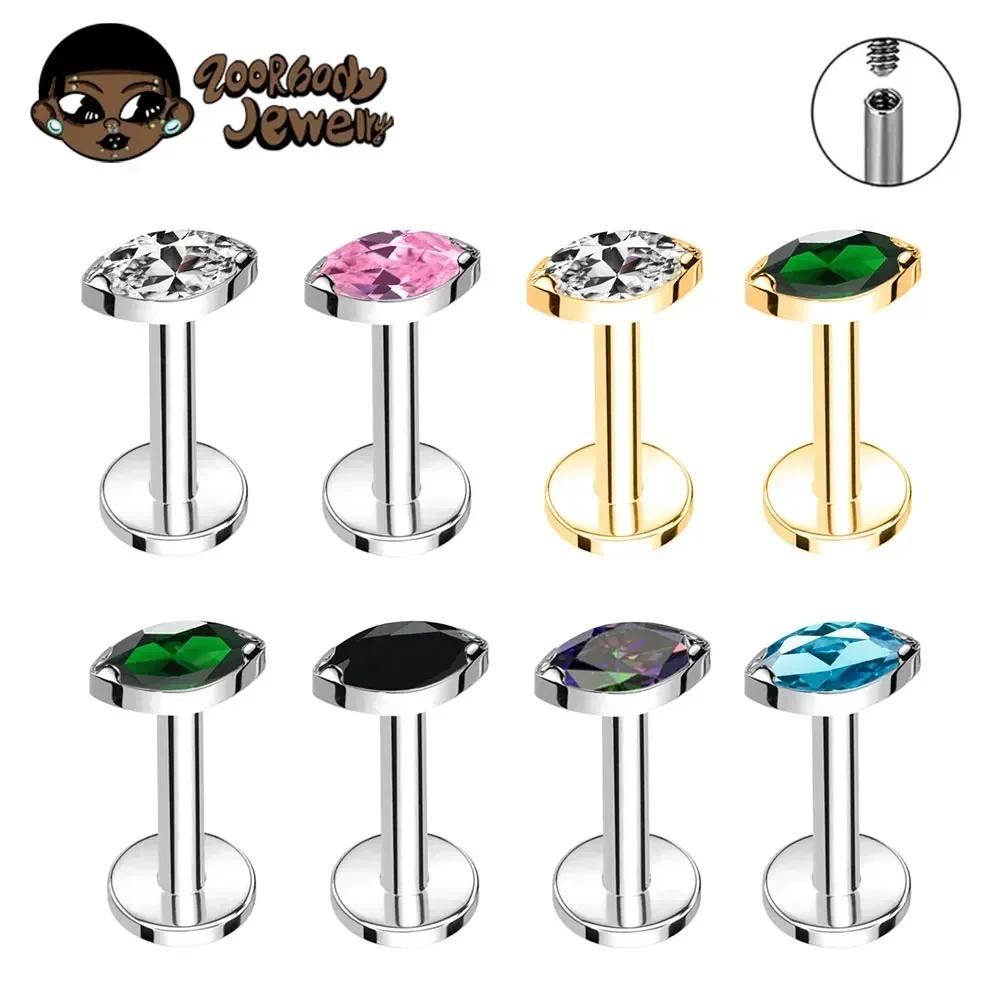 ASTM F136 Titan Labret Lippenpiercing 16G 18G Nasenring Tragus Marquise CZ Helix Knorpel Conch Ohrring Piercing Schmuck