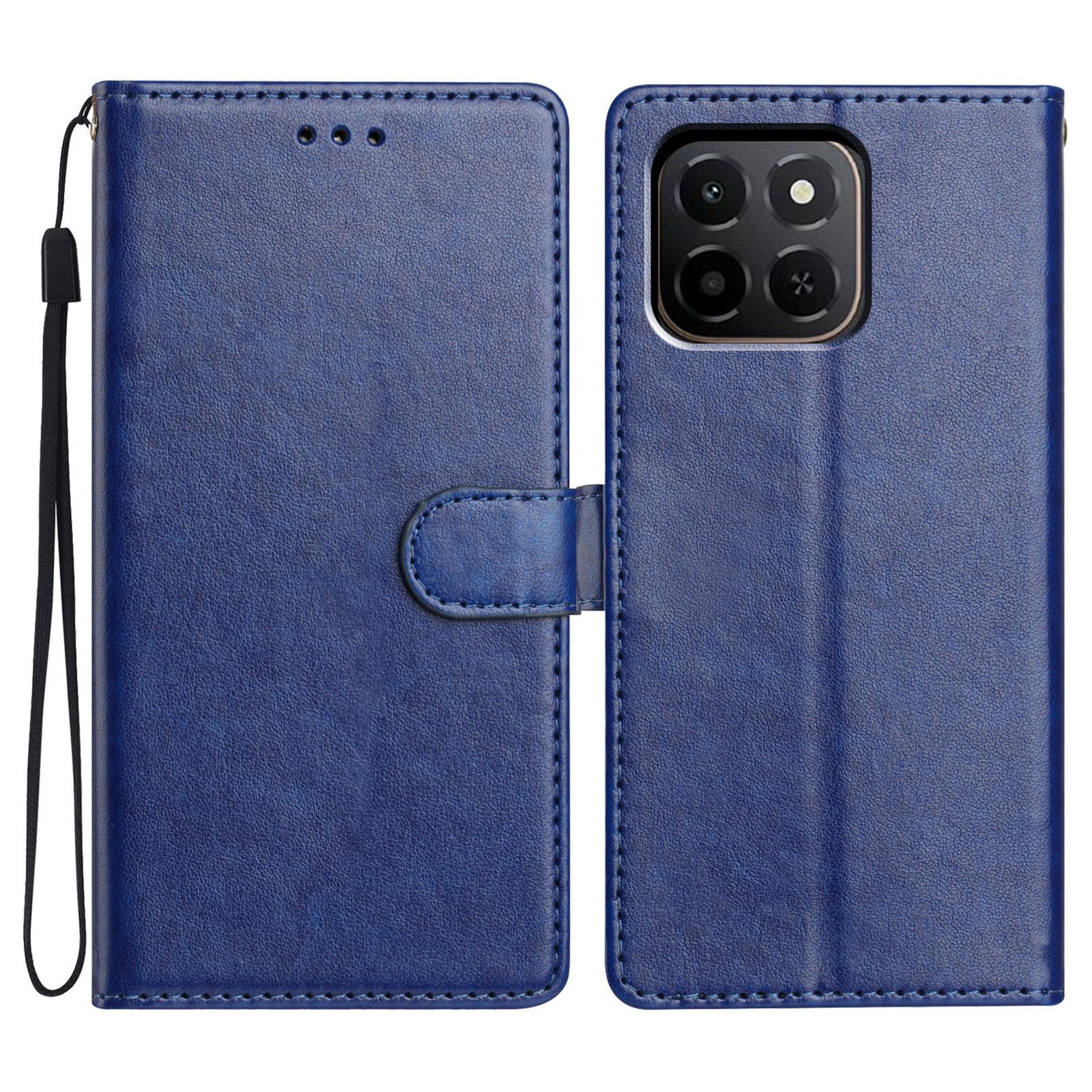 

Кожаный чехол-кошелек-подставка для телефона For Honor X6c 4G с удобным ремешком Blue