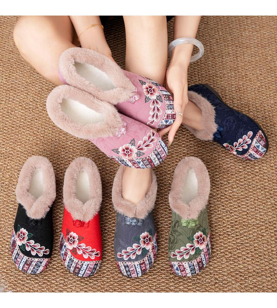 Women's Winter Embroidered Slip-on Velvet Cotton Shoes