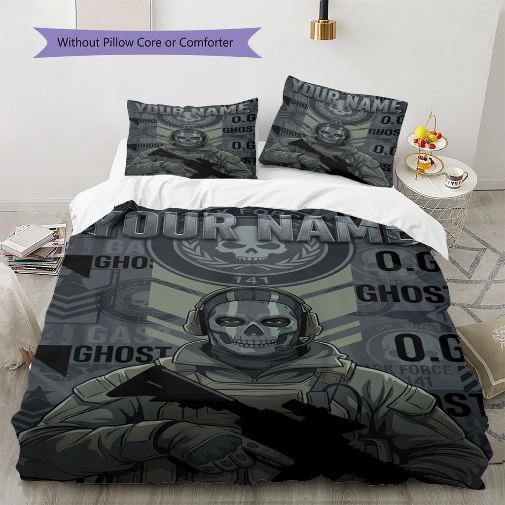 Name Custom Ghost COD Pattern Bedding Set Quilt Cover Pillowcase Home Decor Gift (1 * duvet cover + 2 * pillowcase, without core)