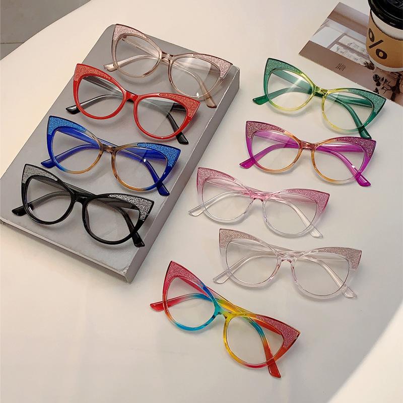 Cat-Eye Large Frame Color-Block Anti-Blue Light Glasses - Trendy Non-Prescription Eyewear