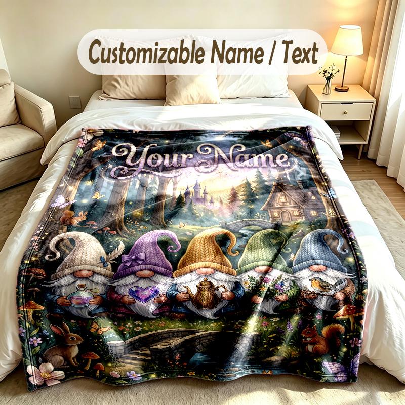 Gnom-Thema Benutzerdefinierte Decke Personalisierter Name & Text Angepasst Weich Warm Überwurfdecke Heimdekoration