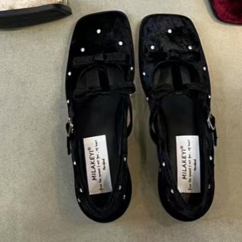 Mode Damen Klobige Absätze Frühling Eckige Spitze Flacher Ausschnitt Wildleder Kristall Schmetterlingsknoten Rutschfest Kitten Heels