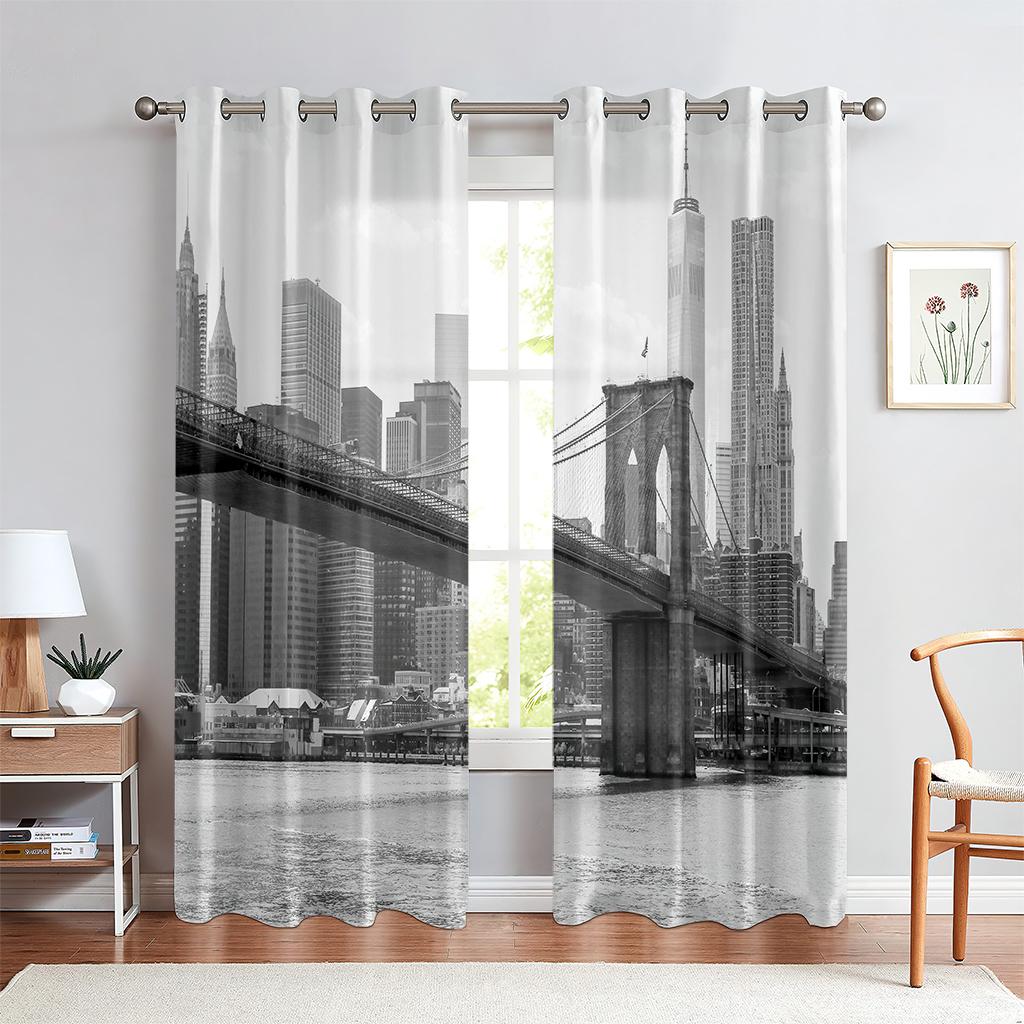 Urban Architecture 3D Printed Curtains Street View Modern Industrial Style Living Room Floor-To-Ceiling Windows Custom Curtains